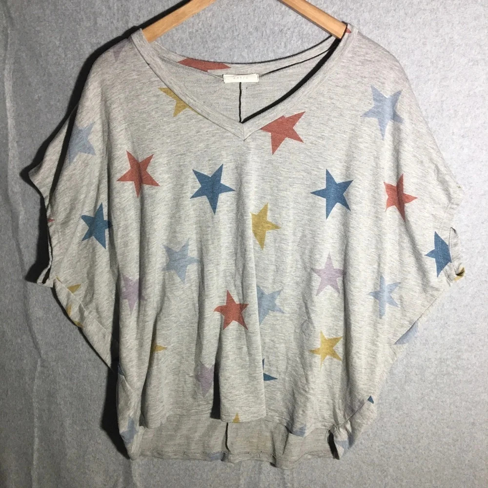 Womens Entro Blouse Oversized Multicolored Stars Drop Shoulder Summer Spring
